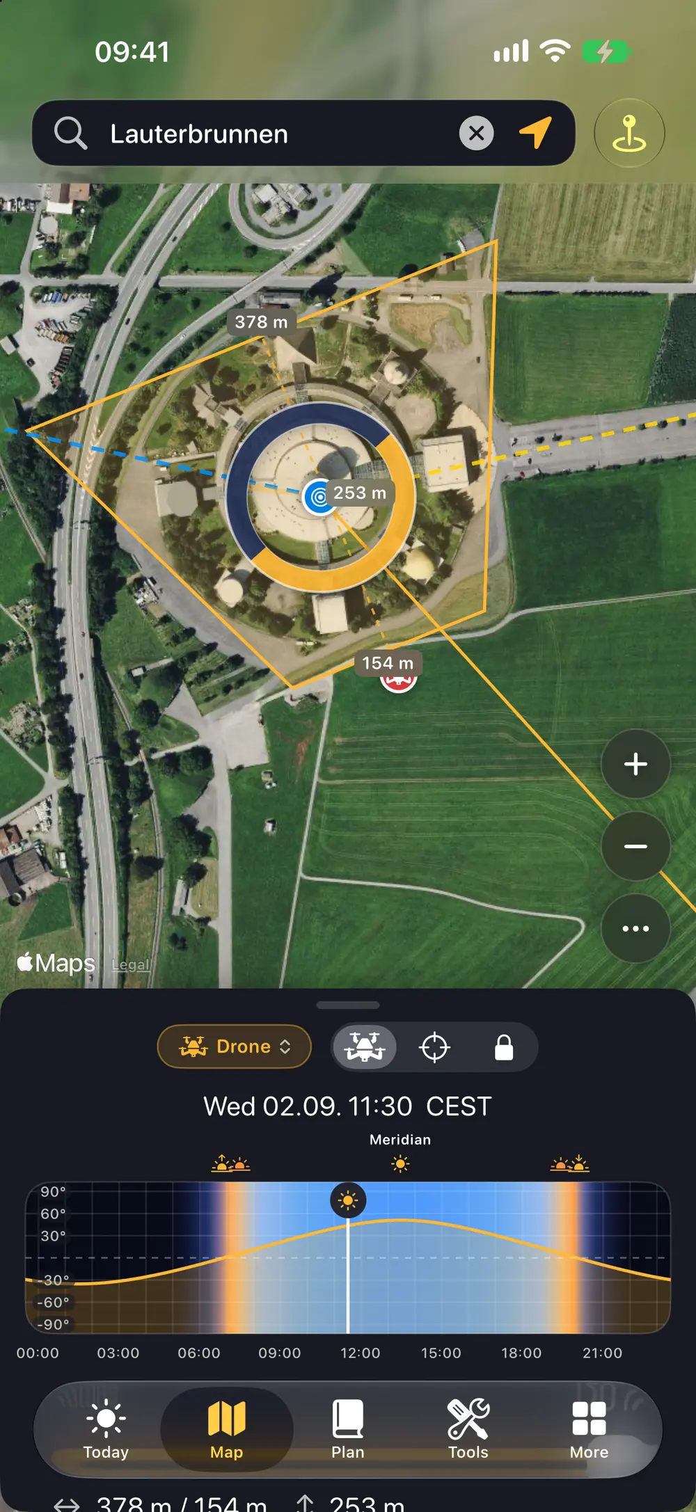 Drone camera footprint drawn on the map