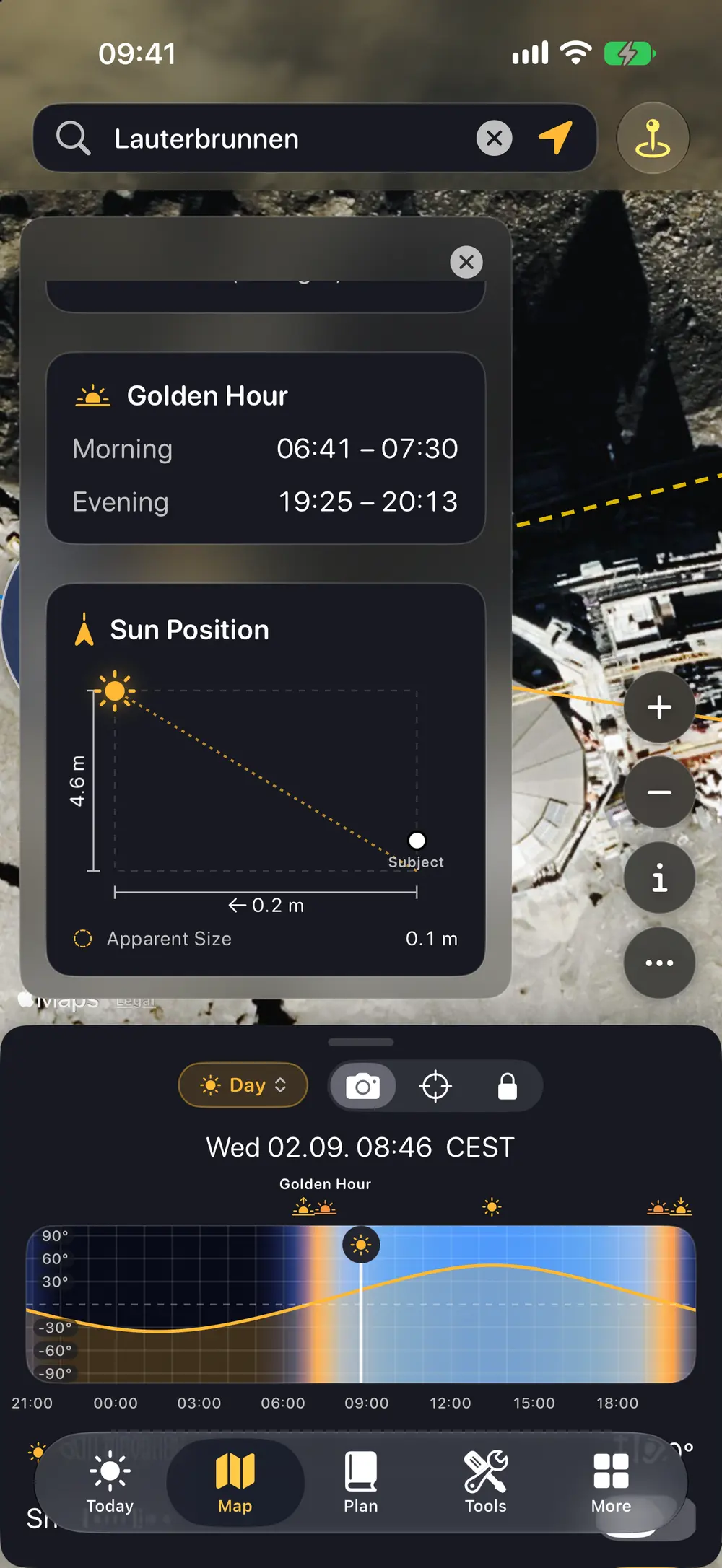 Relative position and apparent size of the sun